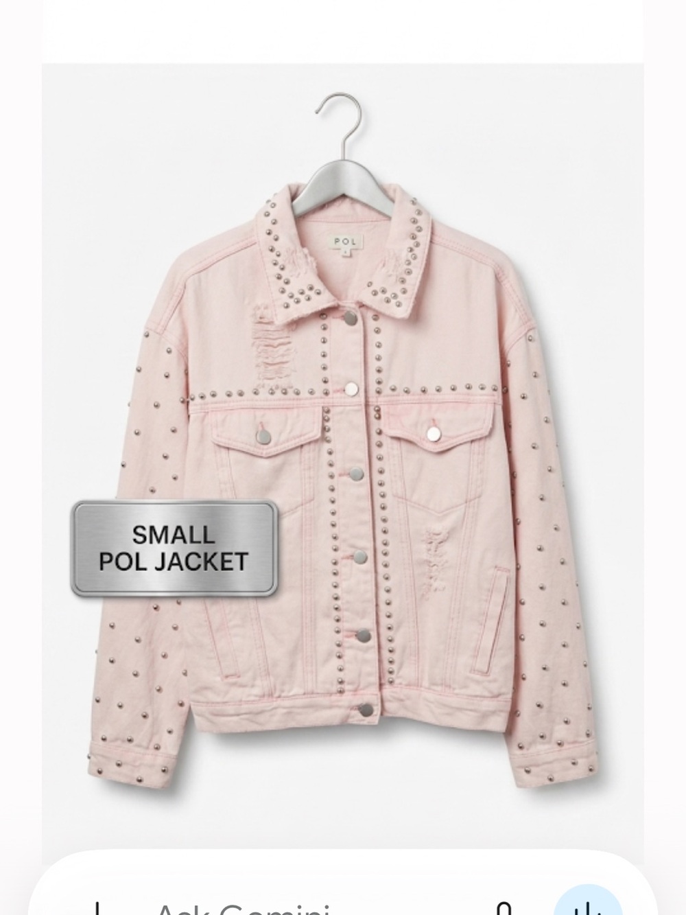 Pol Studded Light Pink Distressed Denim Jacket - Women's size sm ptp 20